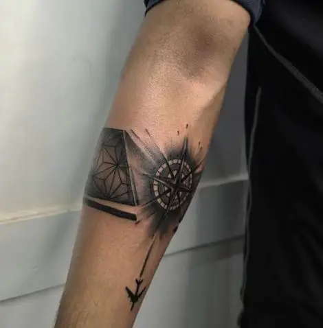 Plane and Compass Forearm Band Tattoo