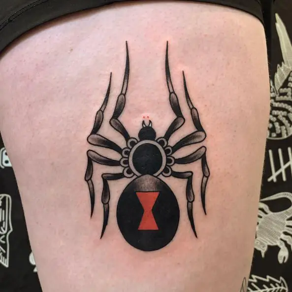 Big Black Widow Hip Tattoo
