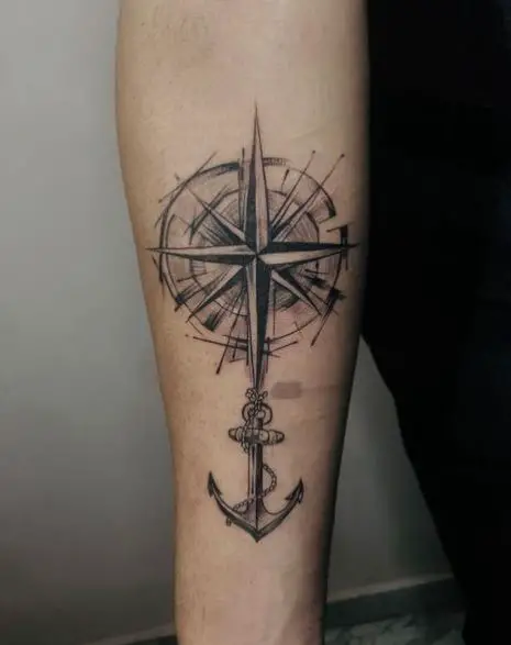 Anchor and Compass Forearm Tattoo