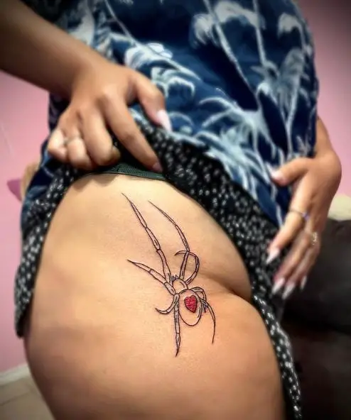 Black Widow with Heart Hip Tattoo