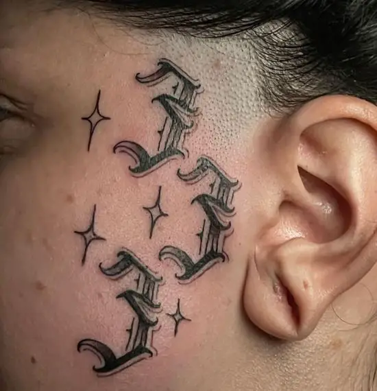 Stars and 333 Face Tattoo