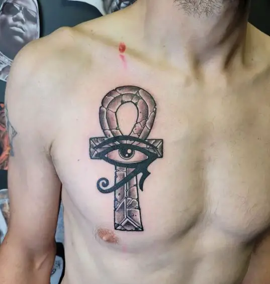 Eye of Horus and Ankh Chest Tattoo