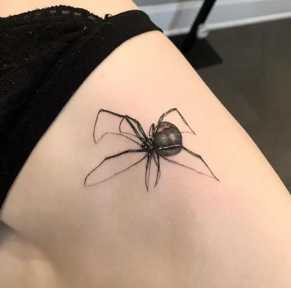 Shaded Black Widow Hip Tattoo