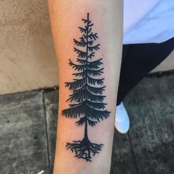 Black Pine Tree Forearm Tattoo