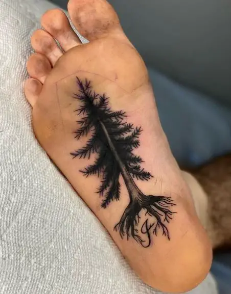 Realistic Pine Tree Foot Tattoo