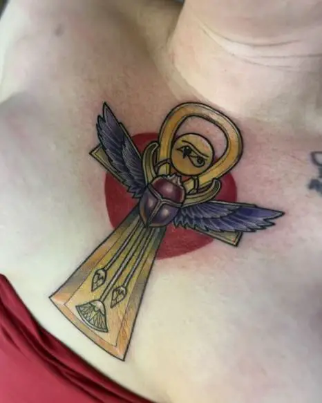 Scarab and Golden Ankh Chest Tattoo