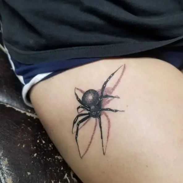 3D Black Widow Thigh Tattoo