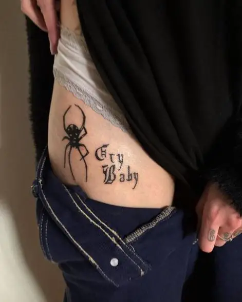 Cry Baby Black Widow Hip Tattoo