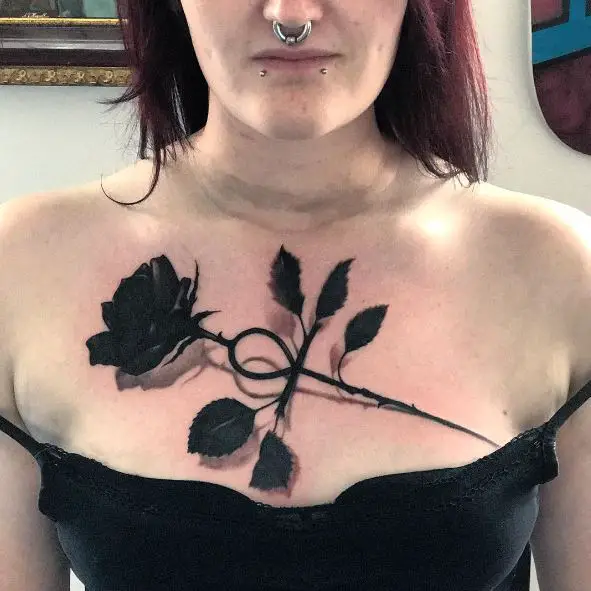Black Rose and Ankh Chest Tattoo