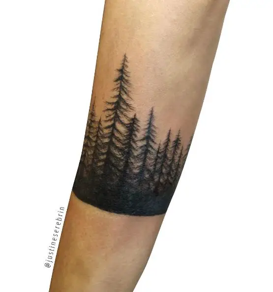 Dark Pine Trees Arm Band Tattoo