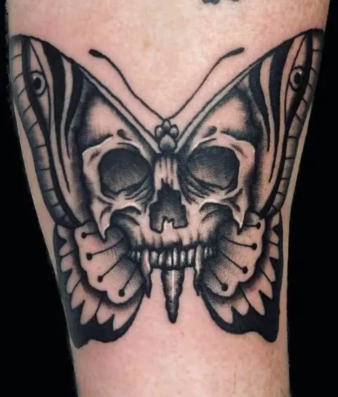 Vampire Skull and Death Moth Thigh Tattoo