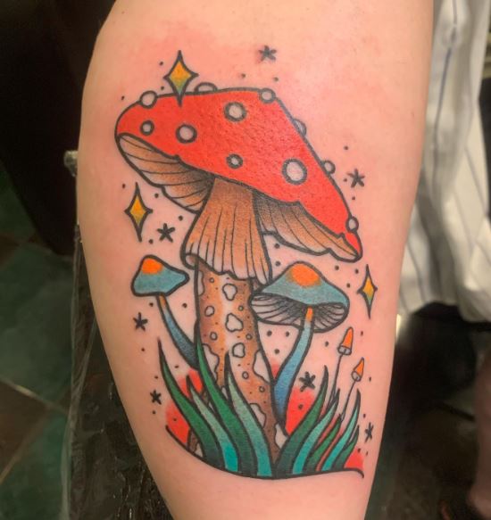 Colorful Mushrooms Arm Tattoo