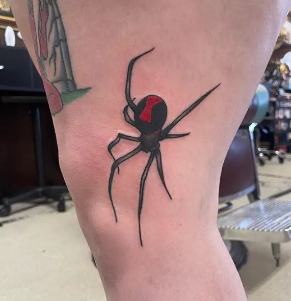 Big Black Widow Leg Tattoo