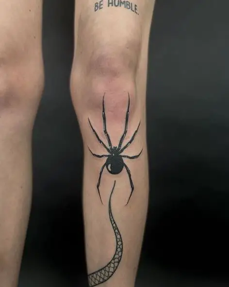 Snake and Black Widow Knee Tattoo