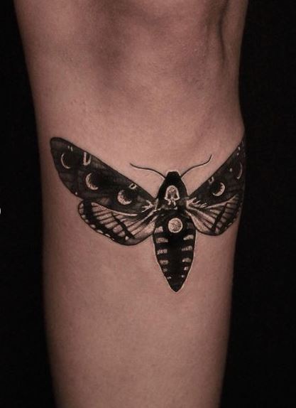 Death Moth Below Knee Tattoo