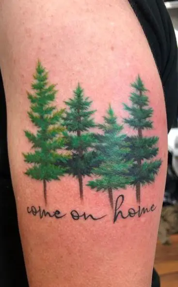 Colored Pine Trees Arm Tattoo