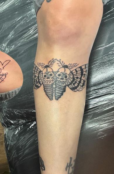 Twin Death Moth Below Knee Tattoo