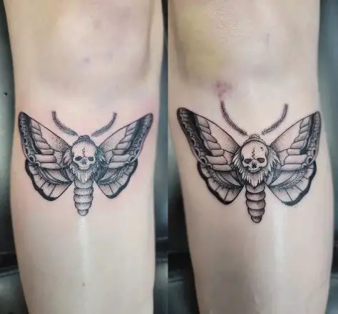 Matching Death Moth Knees Tattoos
