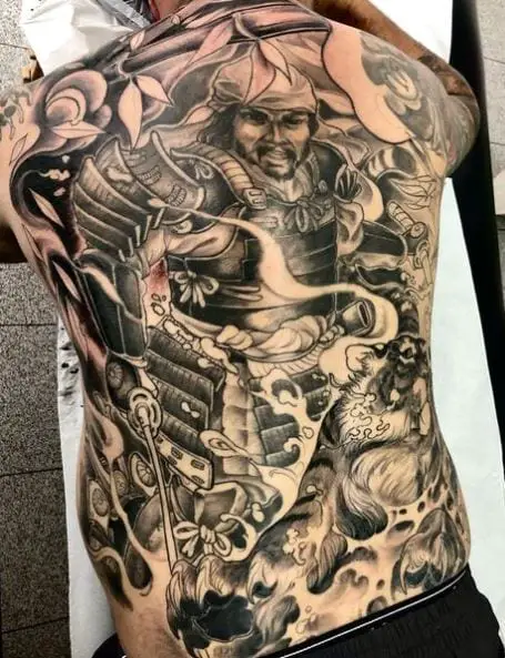 Samurai Warrior in Battle Back Tattoo