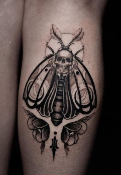 Black Death Moth Leg Tattoo