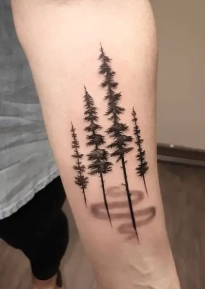 Path thru Pine Trees Forearm Tattoo