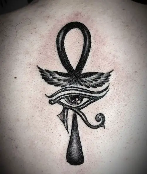Eye of Horus and Ankh Back Tattoo