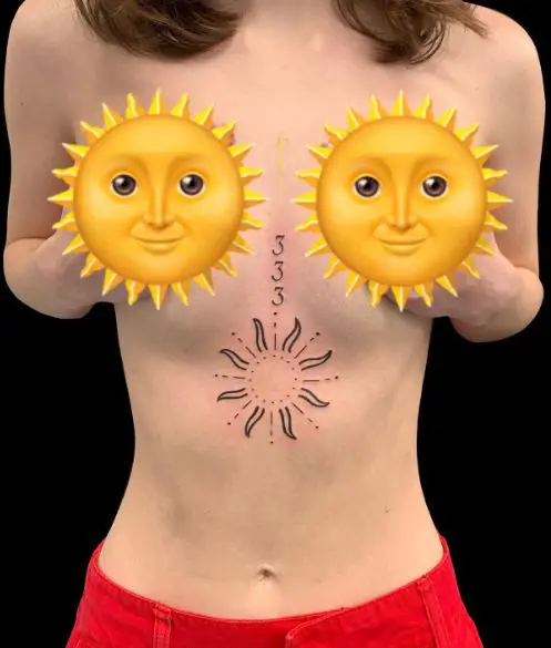Sun and 333 Stomach Tattoo