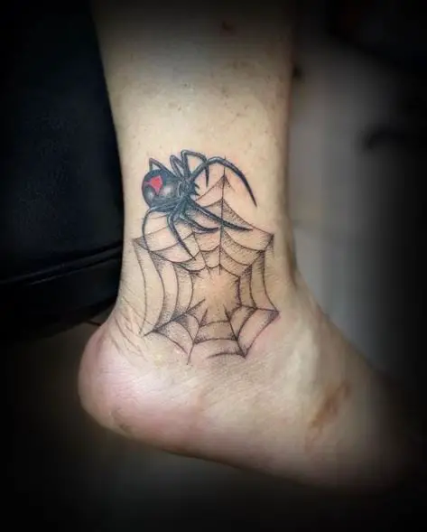 Spider Web and Black Widow Ankle Tattoo