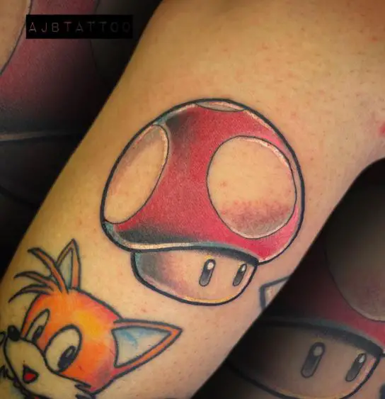 Super Mario Red Mushroom Leg Tattoo