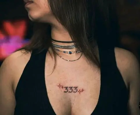 Stars and 333 Chest Tattoo