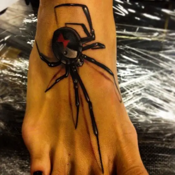 3D Black Widow Foot Tattoo