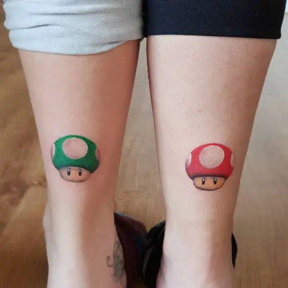 Super Mario Mushrooms Both Legs Tattoo