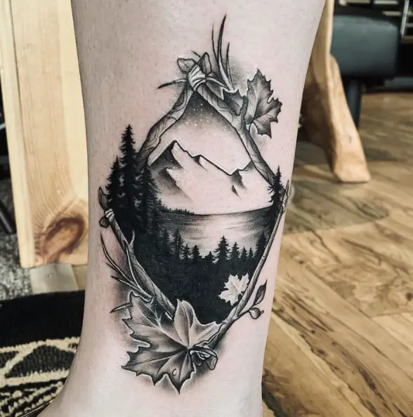 Mountain and Pine Tree in Frame Tattoo