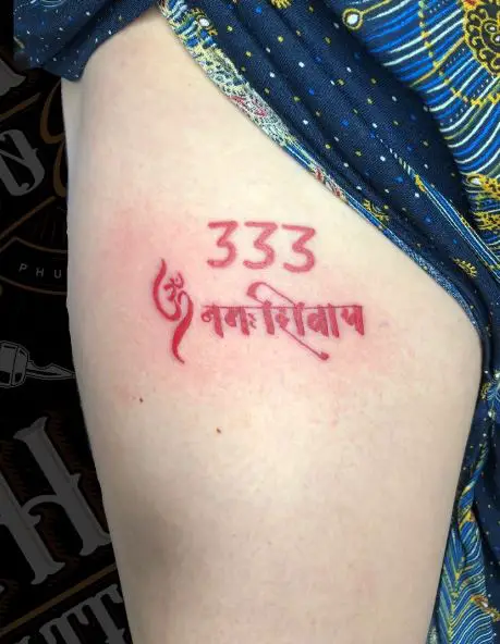 Red Arabic Letters and 333 Tattoo