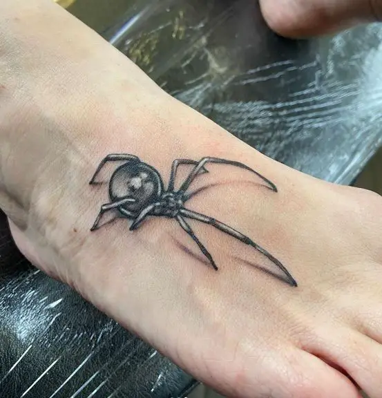 Grey Black Widow Foot Tattoo