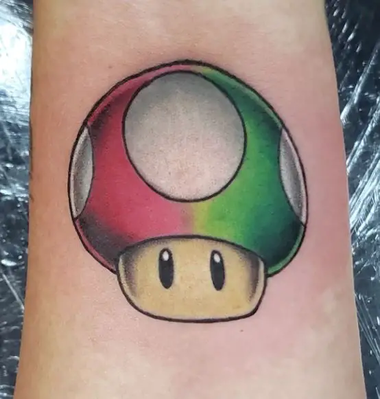 Super Mario Red and Green Mushroom Tattoo
