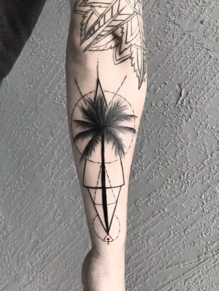 Palm Tree Geometric Forearm Tattoo