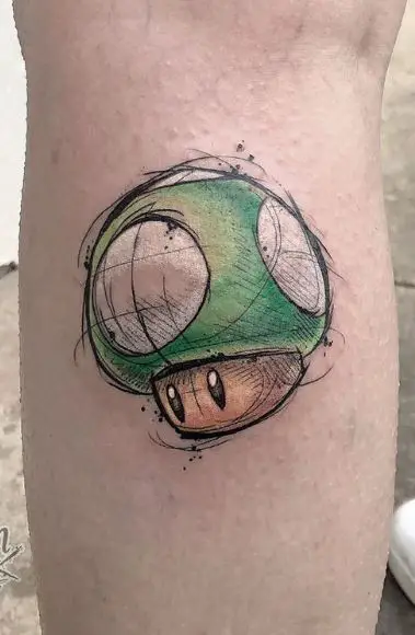 Super Mario Green Mushroom Tattoo