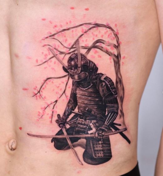 Kneeling Samurai Belly Tattoo