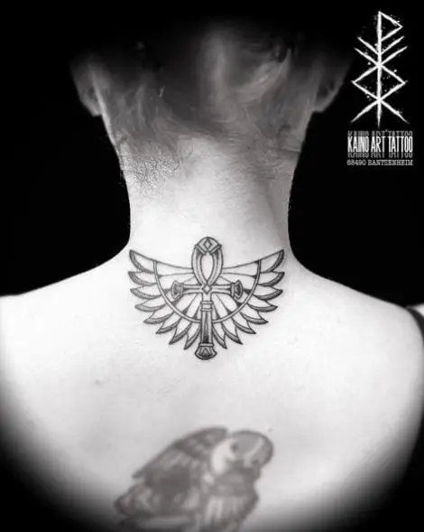 Ankh with Wings Back Tattoo