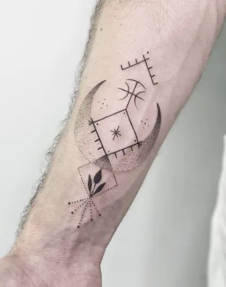 Half Moon and Geometric Symbols Forearm Tattoo