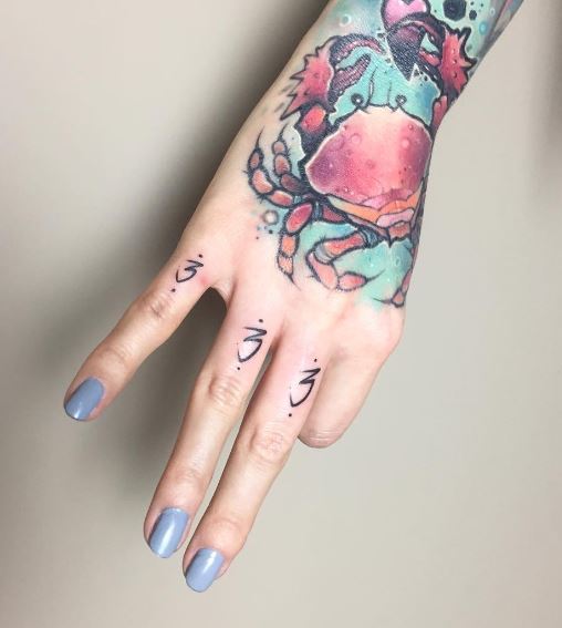 Black 333 Fingers Tattoo