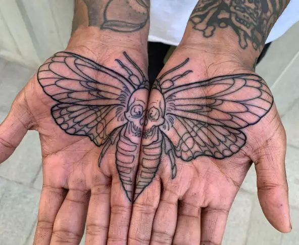Death Moth Both Palms Tattoo