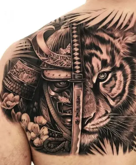 Tiger Katana and Samurai Shoulder Tattoo