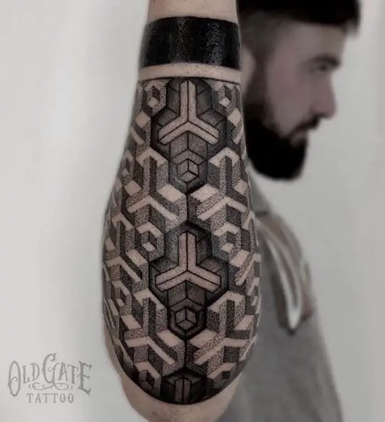 Geometric Tribal Forearm Sleeve Tattoo
