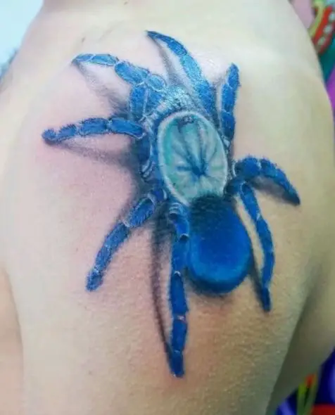 Blue Black Widow Shoulder Tattoo
