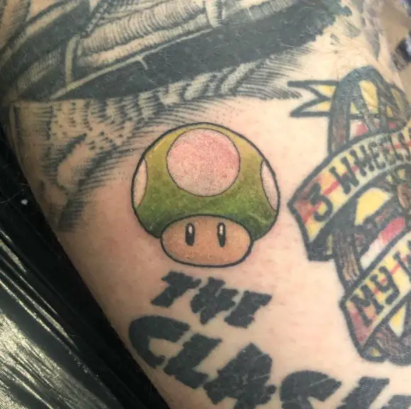 Super Mario Green Mushroom Tattoo