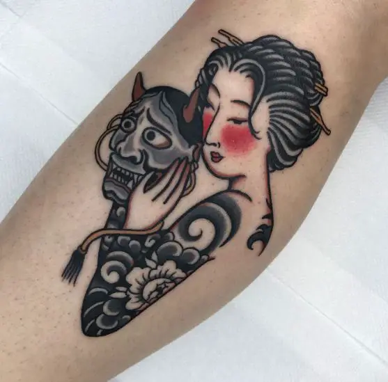 Geisha with Mask Tattoo