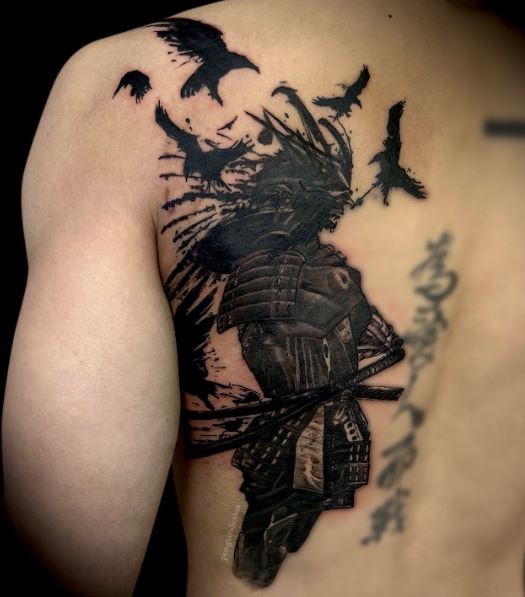 Crowes and Samurai Shoulder Tattoo