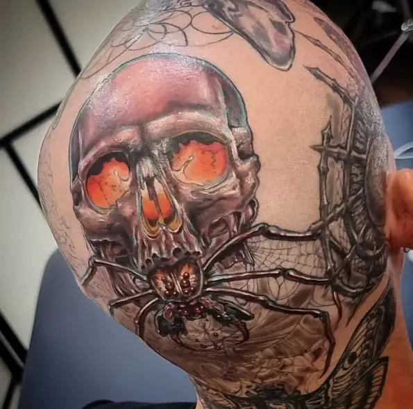 Skull and Black Widow Head Tattoo